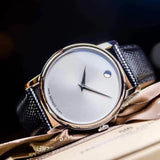 Movado Museum Silver Dial Black Leather Strap Watch For Women - 2100003 Authentic Buy Shop Now