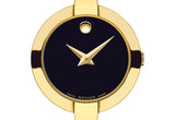 Movado Bela Black Dial Gold Steel Strap Watch For Women - 0606999 Authentic Buy Shop Now
