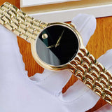 Movado Veturi Black Dial Gold Steel Strap Watch for Women - 0606935 Authentic Buy Shop Now