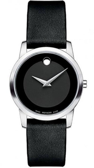 Movado Museum Classic Black Dial Black Leather Strap Watch For Women - 0606503 Authentic Buy Shop Now