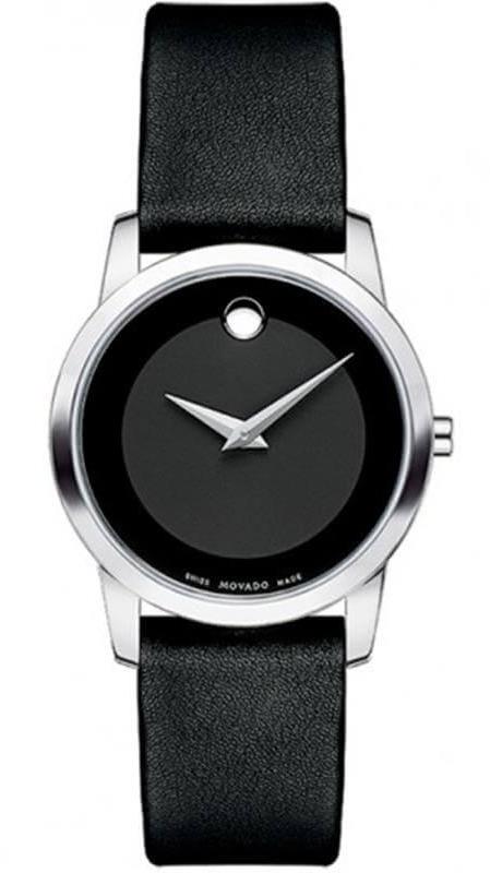 Movado Museum Classic Black Dial Black Leather Strap Watch For Women - 0606503 Authentic Buy Shop Now