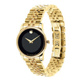 Movado Museum Classic Quartz Black Dial Gold Steel Strap Watch For Women - 0607005 Authentic Buy Shop Now