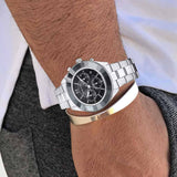 Swarovski Octea Lux Sport Chronograph Black Dial Silver Steel Strap Watch for Women - 5610520 Authentic Buy Shop Now