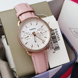 Fossil Tailor Quartz White Dial Pink Leather Strap Watch for Women - ES4393 Authentic Buy Shop Now