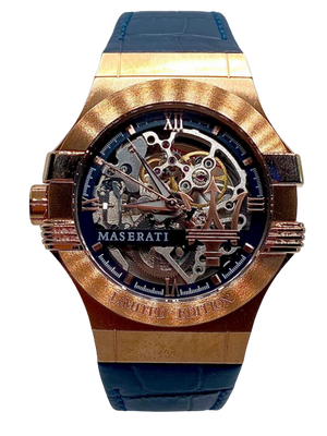 Maserati Automatic Skeleton Dial Rose Gold Blue Leather Strap Watch For Men - R8821108022 Authentic Buy Shop Now
