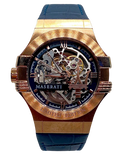 Maserati Automatic Skeleton Dial Rose Gold Blue Leather Strap Watch For Men - R8821108022 Authentic Buy Shop Now