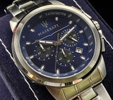 Maserati Successo Chronograph Blue Dial Silver Steel Strap Watch For Men - R8873621002 Authentic Buy Shop Now