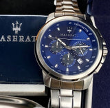 Maserati Successo Chronograph Blue Dial Silver Steel Strap Watch For Men - R8873621002 Authentic Buy Shop Now