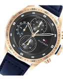 Tommy Hilfiger Trent Chronograph Grey Dial Black Leather Strap Watch For Men - 1791808 Authentic Buy Shop Now