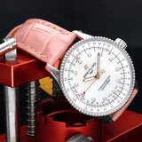 Breitling Navitimer Automatic 35 Mother of Pearl Dial Pink Leather Strap Watch for Women - A17395211A1P3 Authentic Buy Shop Now