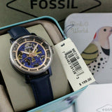 Fossil Boyfriend Skeleton Blue Dial Blue Leather Strap Watch for Women - ME3136 Authentic Buy Shop Now