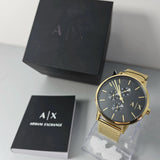 Armani Exchange Cayde Chronograph Black Dial Gold Mesh Strap Watch For Men - AX2715 Authentic Buy Shop Now