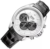 Hugo Boss Driver Chronograph Quartz Silver Dial Black Leather Strap Watch For Men - 1512880 Authentic Buy Shop Now