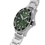Emporio Armani Three Hand Green Dial Silver Steel Strap Watch For Men - AR11338 Authentic Buy Shop Now