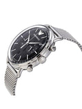 Emporio Armani Chronograph Black Dial Silver Mesh Bracelet Watch For Men - AR11104 Authentic Buy Shop Now