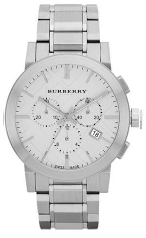 Burberry The City Chronograph Silver Dial Silver Steel Strap Watch for Men - BU9350 Authentic Buy Shop Now