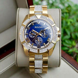 Bulova Crystal Collection Blue Dial Gold Steel Strap Watch for Men - 98C128 Authentic Buy Shop Now