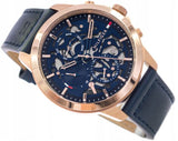 Tommy Hilfiger Henry Chronograph Quartz Blue Dial Blue Leather Strap Watch For Men - 1710475 Authentic Buy Shop Now