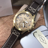 Fossil Nate Chronograph Gold Dial Brown Leather Strap Watch for Men - JR1495 Authentic Buy Shop Now