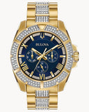 Bulova Crystal Collection Blue Dial Gold Steel Strap Watch for Men - 98C128 Authentic Buy Shop Now