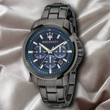 Maserati Successo Chronograph Blue Dial Black Steel Strap Watch For Men - R8873621005 Authentic Buy Shop Now