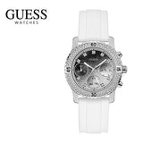 Guess Confetti Crystal Black Dial White Silicone Strap Watch For Women - W1098L1 Authentic Buy Shop Now
