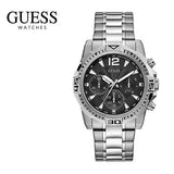 Guess Commander Chronograph Black Dial Silver Steel Strap Watch for Men - GW0056G1 Authentic Buy Shop Now