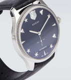Gucci G Timeless Automatic Blue Dial Black Leather Strap Watch For Men - YA126347 Authentic Buy Shop Now