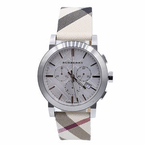 Burberry The City Nova White Dial Checked Brown Leather Strap Watch for Men - BU9357 Authentic Buy Shop Now