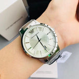 Emporio Armani Classic Quartz White Dial Silver Steel Strap Watch For Men - AR2430 Authentic Buy Shop Now