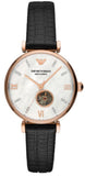 Emporio Armani Gianni T Bar Mother of Pearl White Dial Black Leather Strap Watch For Women - AR60047 Authentic Buy Shop Now
