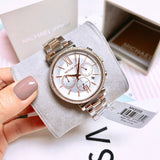 Michael Kors Sofie Chronograph Quartz White Dial Two Tone Steel Strap Watch For Women - MK6558 Authentic Buy Shop Now