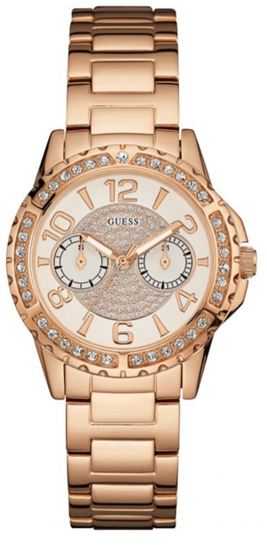 Guess Sassy Quartz White Dial Rose Gold Steel Strap Watch For Women - W0705L3 Authentic Buy Shop Now