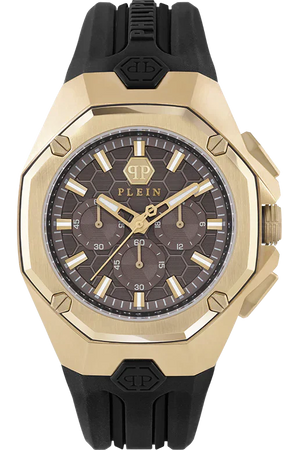 Philipp Plein Hyper Sport Chronograph Gold Dial Black Silicone Strap Watch for Men - PWTBA0423 Authentic Buy Shop Now
