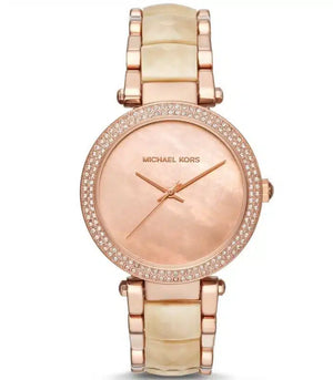 Michael Kors Parker Mother of Pearl Pink Dial Two Tone Steel Strap Watch for Women - MK6402 Authentic Buy Shop Now