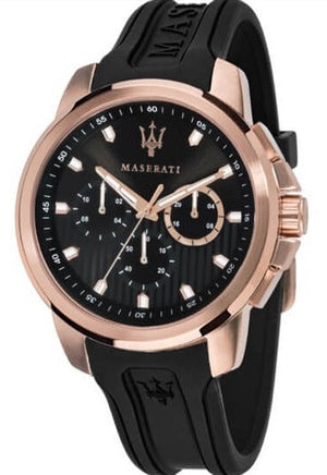 Maserati SFIDA Chronograph Black Dial Black Rubber Strap Watch For Men - R851123008 Authentic Buy Shop Now