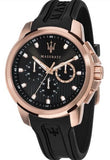 Maserati SFIDA Chronograph Black Dial Black Rubber Strap Watch For Men - R851123008 Authentic Buy Shop Now