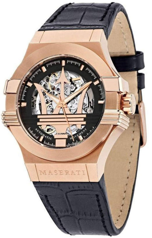 Maserati Potenza Automatic Rose Gold Dial Black Leather Strap Watch For Men - R8821108002 Authentic Buy Shop Now