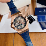 Maserati Automatic Skeleton Dial Rose Gold Blue Leather Strap Watch For Men - R8821108022 Authentic Buy Shop Now