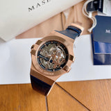 Maserati Automatic Skeleton Dial Rose Gold Blue Leather Strap Watch For Men - R8821108022 Authentic Buy Shop Now