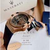 Maserati Automatic Skeleton Dial Rose Gold Blue Leather Strap Watch For Men - R8821108022 Authentic Buy Shop Now