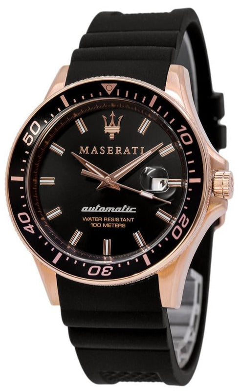 Maserati SFIDA Automatic Black Dial Black Rubber Strap Watch For Men - R8821140001 Authentic Buy Shop Now