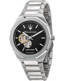 Maserati Stile Skeleton Automatic Black Dial Silver Steel Strap Watch For Men - R8823142002 Authentic Buy Shop Now