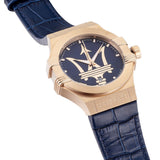 Maserati Potenza 42mm Rose Gold & Blue Dial Blue Leather Strap Watch For Men - R8851108027 Authentic Buy Shop Now