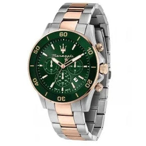 Maserati Competizione Chronograph Green Dial Two Tone Steel Strap Watch For Men - R8873600004 Authentic Buy Shop Now