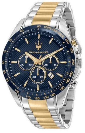 Maserati Traguardo Chronograph Limited Edition Blue Dial Two Tone Steel Strap Watch For Men - R8873612046 Authentic Buy Shop Now