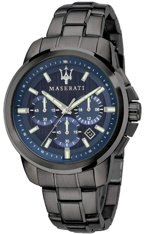 Maserati Successo Chronograph Blue Dial Black Steel Strap Watch For Men - R8873621005 Authentic Buy Shop Now