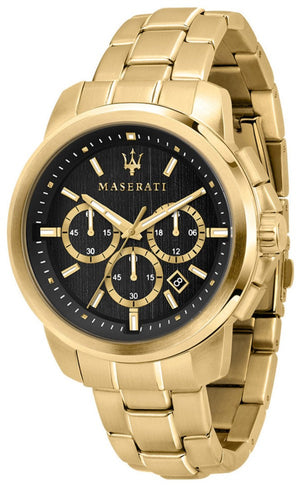 Maserati Successo 44mm Black Dial Gold Stainless Steel Strap Watch For Men - R8873621013 Authentic Buy Shop Now