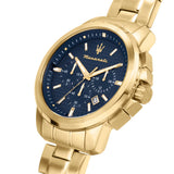 Maserati Successo Chronograph Blue Dial Gold Steel Strap Watch For Men - R8873621021 Authentic Buy Shop Now