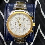 Maserati Stile Chronograph White Dial Two Tone Steel Strap Watch For Men - R8873642009 Authentic Buy Shop Now